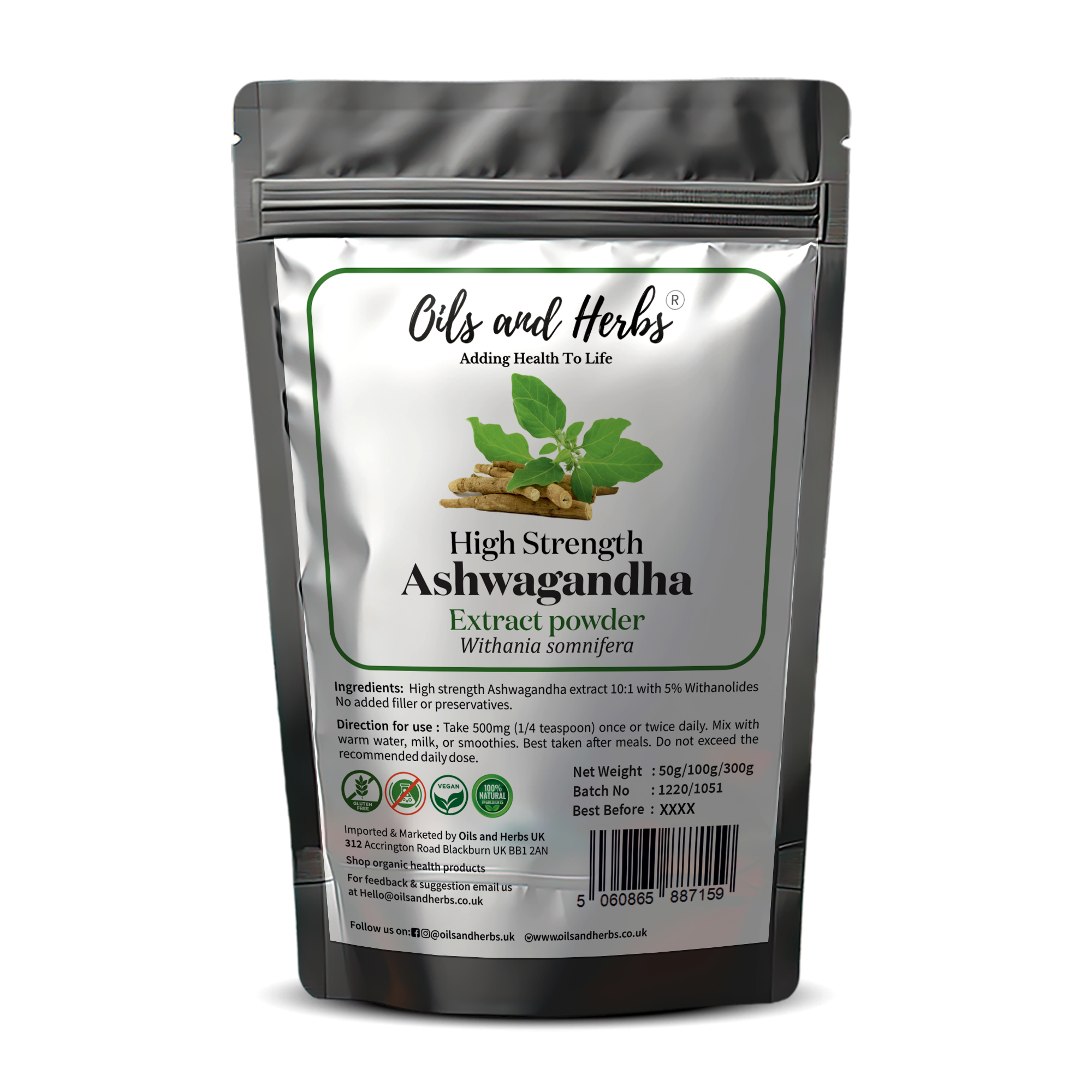 High Strength Ashwagandha Extract Powder 10:1 – 5% Withanolides