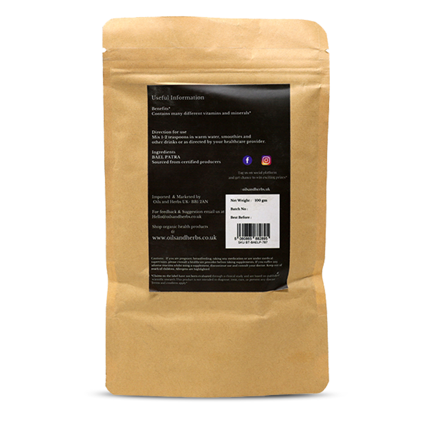 Bael Patra Powder - Aegle Marmelos Correa -100% Pure, Clean and Natural