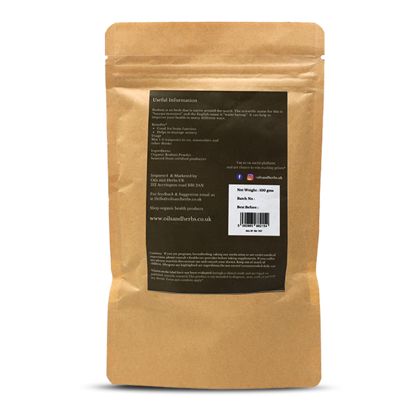Clean Brahmi Powder - Bacopa Monnieri -100% Pure and Natural