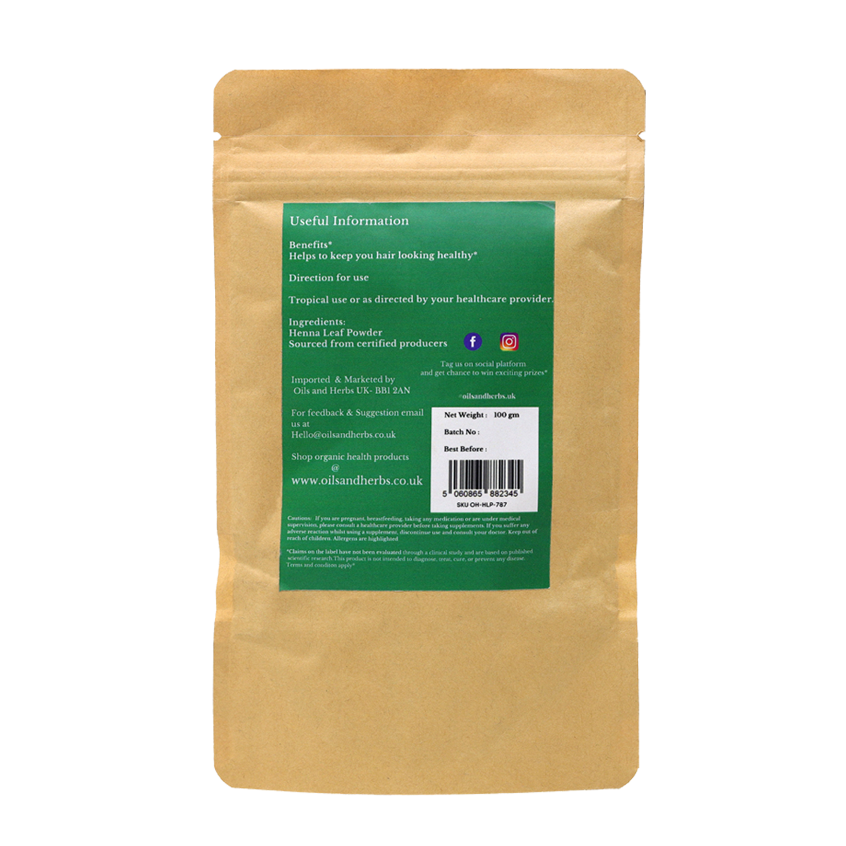 Henna Leaf Powder - Lawsonia inermis -100% Pure, Clean and Natural