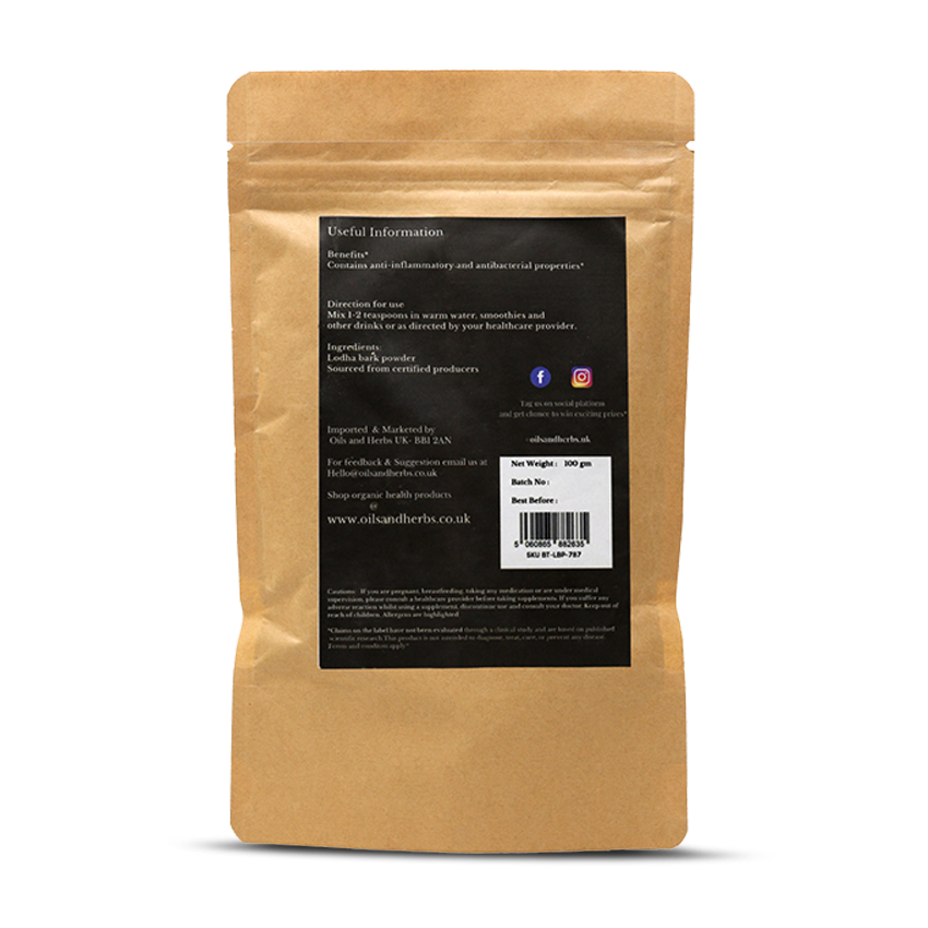 Lodhra Bark Powder- Symplocos Racemosa-100% Pure, Clean and Natural