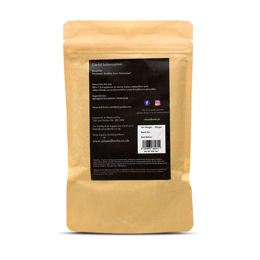 Manjistha Root Powder- Rubia Cordifolia - 100% Pure, Clean and Natural