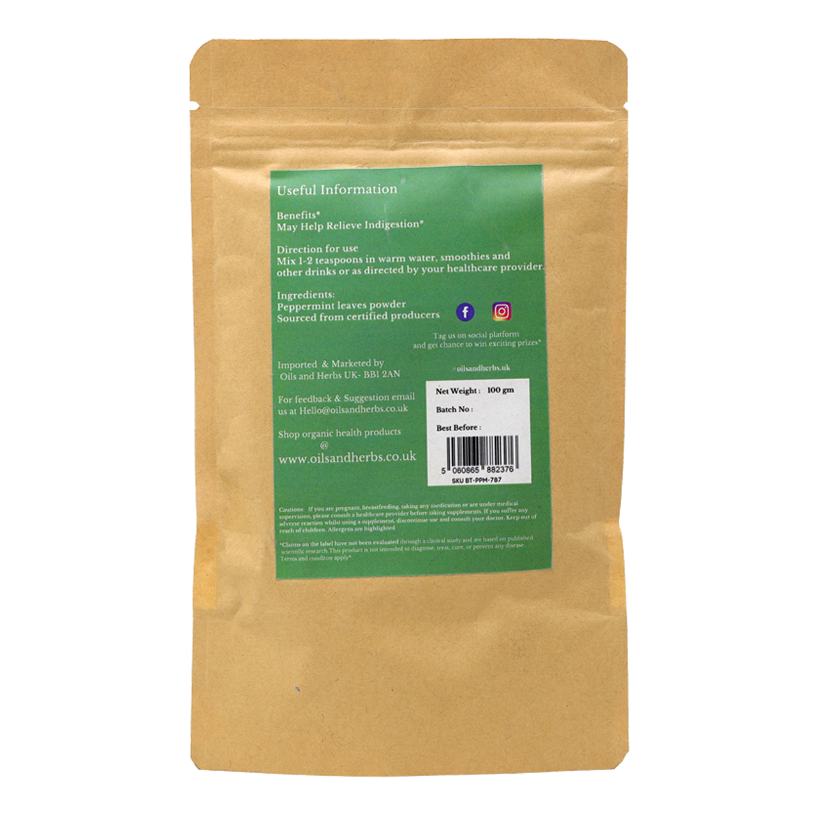 Peppermint Leaves Powder - Mentha Piperita - 100% Pure, Clean and Natural