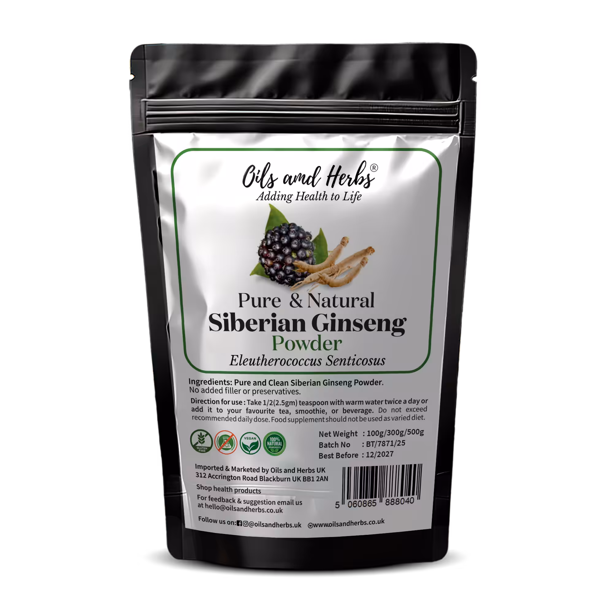 Siberian Ginseng Powder - Eleutherococcus Senticosus - 100% Pure, Clean and Natural