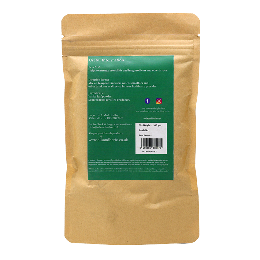 Vasica Leaf Powder- Adhatoda Vasica -100% Pure and Natural