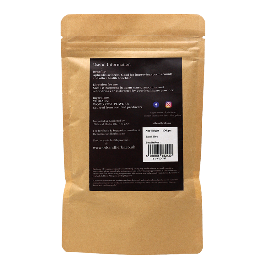 Vidhara Mool Powder - Argyreia speciosa - 100% Pure, Clean and Natural