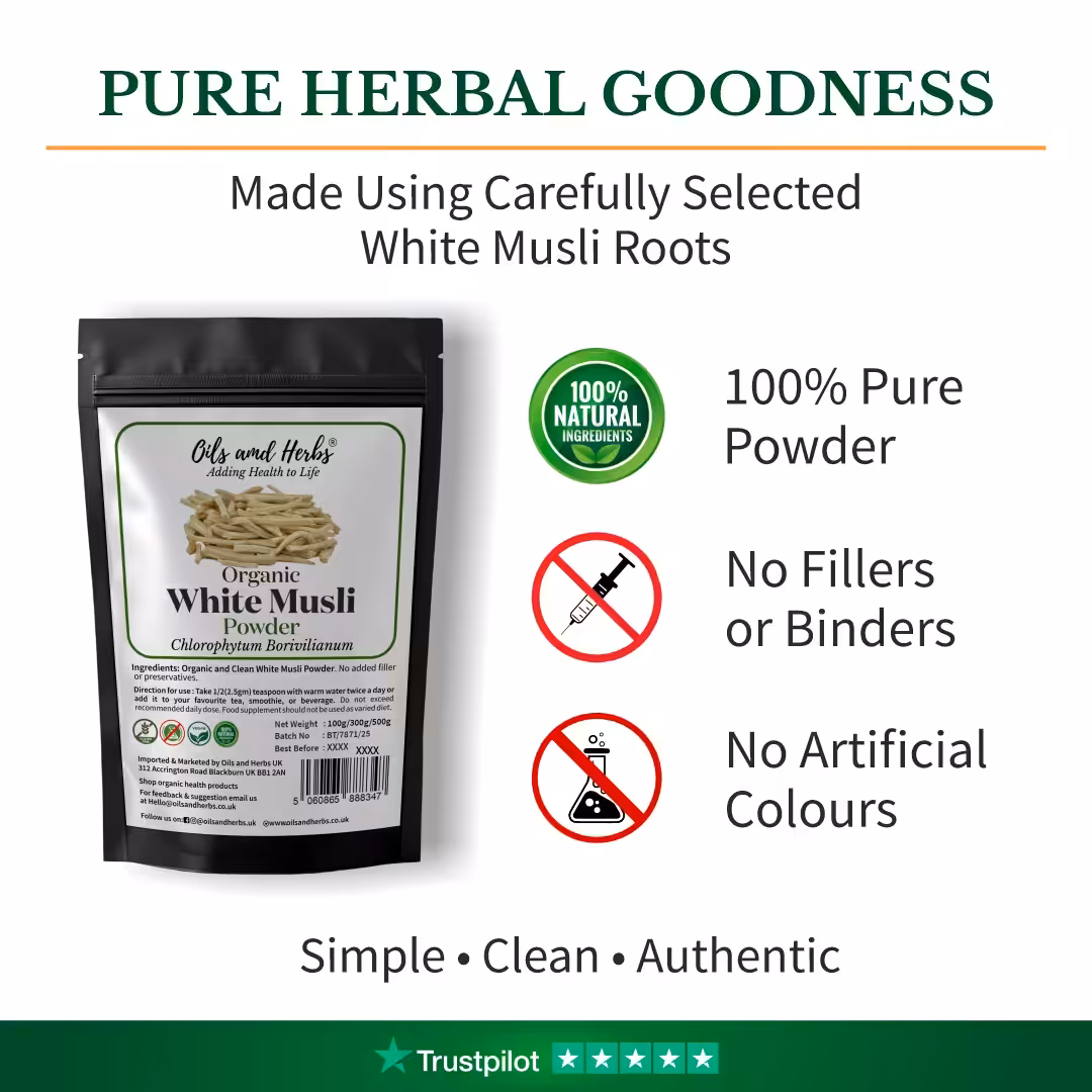 Natural Indian Safed / White Musli Powder – 100% Pure Grounded Root
