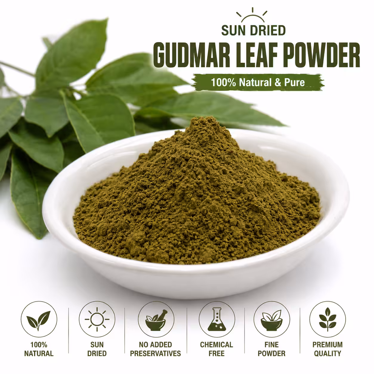 Sun Dried Gudmar Powder- Sugar destroyer - Gymnema Sylvestre - 100% Pure, Clean and Natural - Gurmar
