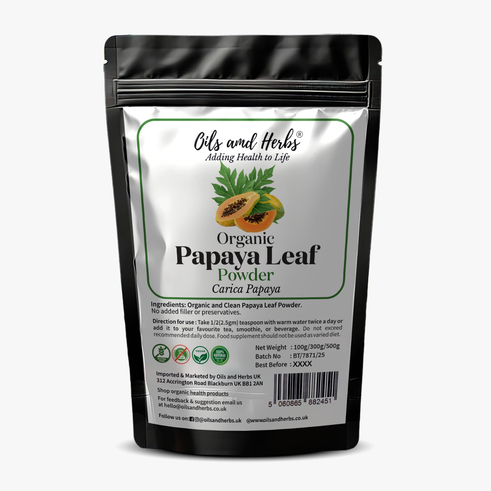 Sun Dried Papaya Leaf Powder - Carica Papaya-100% Pure, Clean and Organic