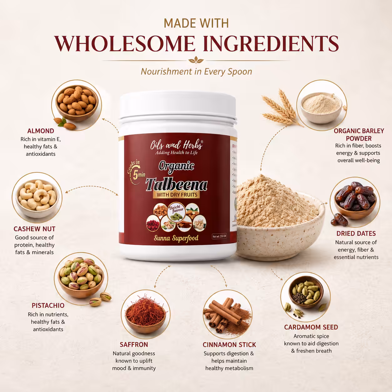 Organic Talbeenah Powder/ Talbina ( Barley) with Dry Fruits